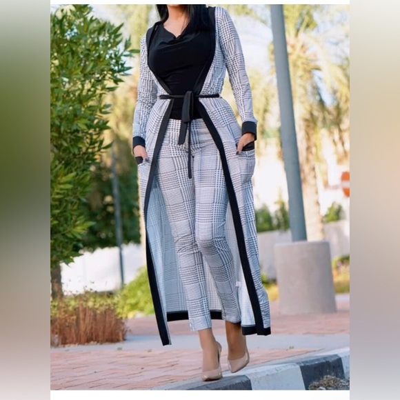 Womens Floral Print Long Sleeve Cardigan Cover up Long Pants 2 Piece set & belt - Picture 3 of 5